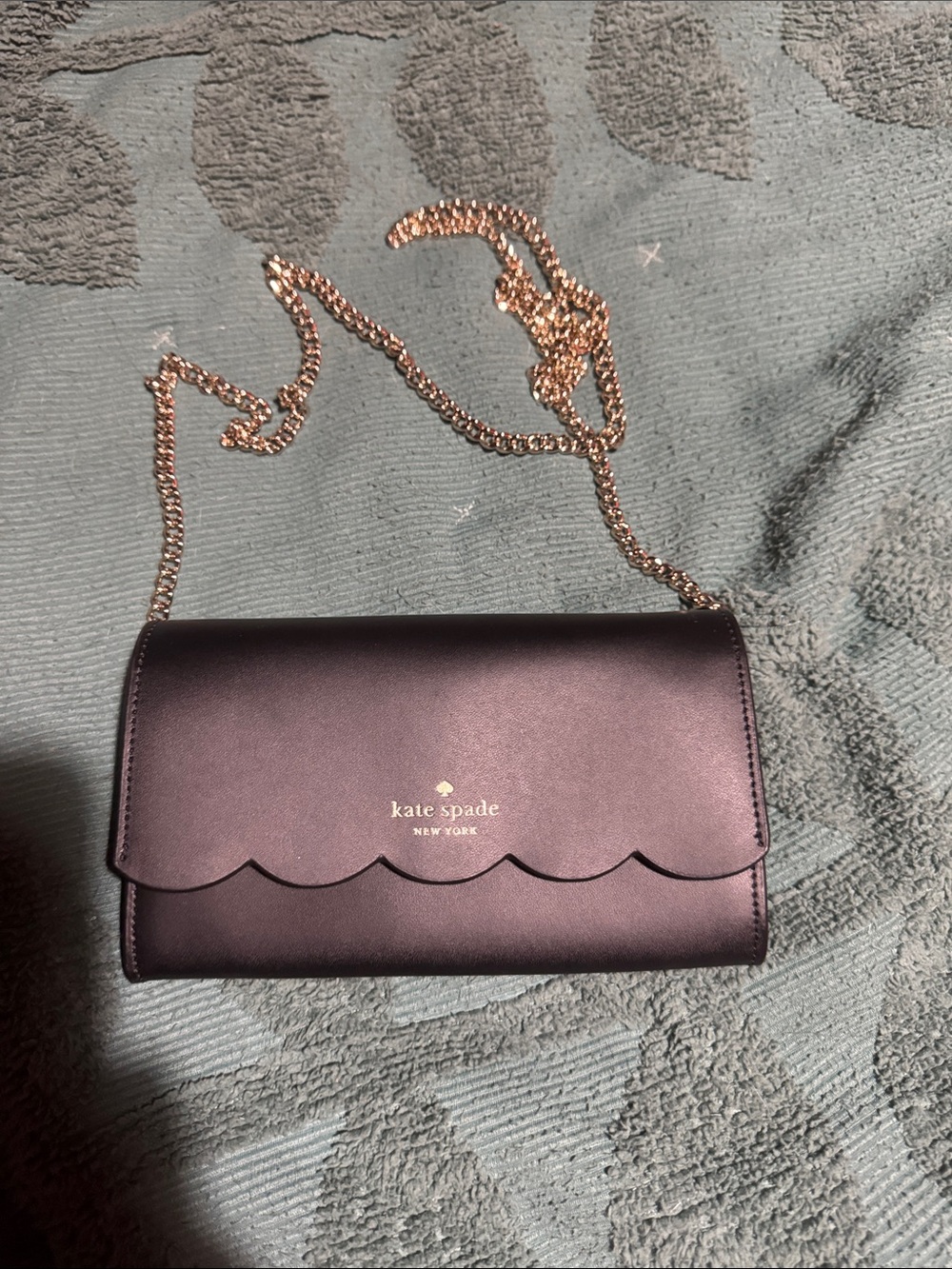 kate spade Black Scalloped Flap Crossbody with Gold Chain